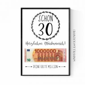 Geschenk zum 30.Geburtstag | Geldgeschenk | Poster| Dreißig | Dreißigster | Deko Bild 1