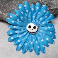 Skull Jack Haarspange Haarklammer polka dots  Stoff Rose  Blume blau Bild 1