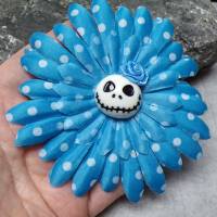 Skull Jack Haarspange Haarklammer polka dots  Stoff Rose  Blume blau Bild 2