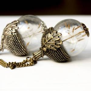 Eichel Kette Pusteblume mit Antik Silber oder Bronze Eichelhut im Vintage bzw Retro Style als außergewöhnliches Geschenk Bild 2