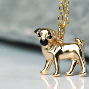 Kette Hund Mops Sterlingsilber vergoldeter Tierschmuck als Geschenk für sie Hundeschmuck Bulldogge Bild 1