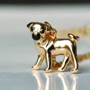 Kette Hund Mops Sterlingsilber vergoldeter Tierschmuck als Geschenk für sie Hundeschmuck Bulldogge Bild 2