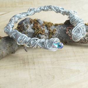 Aluminiumdraht-Halsreif , Halsreif silber , barockes Perlencollier,Medusa,offene Halskette, Ring groß silber,Halsreif si Bild 3