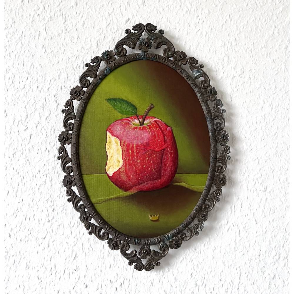 Der Apfelfrosch, Froschkönig, Froschbild, Stilleben, Originalbild, Acrylmalerei, Unikat, Obst, Apfel Bild 1