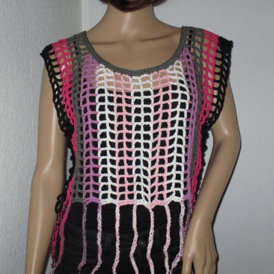 Kurzes Netz-Top mit Fransen, Crop Top, Häkeltop, Top, Shirt