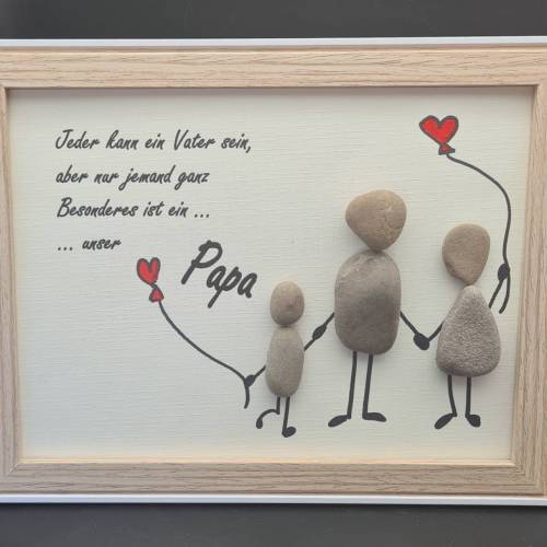 Steinbild für den lieben Papa, als Geschenk zum Vatertag - 1 oder 2 Kinder - 2 Rahmenfarben möglich