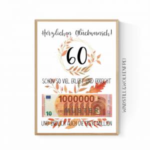 Geschenk zum 60.Geburtstag | Geldgeschenk | Poster| Sechzig | Sechzigster | Blätter Bild 1