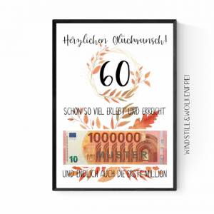Geschenk zum 60.Geburtstag | Geldgeschenk | Poster| Sechzig | Sechzigster | Blätter Bild 2