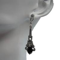 925 Silber Onyx ART DECO Hänge Ohrringe mit handgefassten Markasiten Bild 1