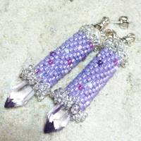 Funkelnde Ohrringe flieder lila handgestickt handgemacht Ohrstecker Silber Bild 6