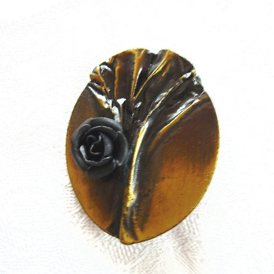 Vintage Brosche Black Rose aus Kupfer aus den 70er Jahren