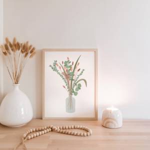 Blumenstrauß Poster A5 / A4 / A3 - Trockenblumenstrauß Illustration als Print - Wanddekoration minimalistisch floral Bild 1