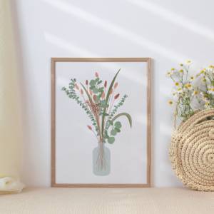 Blumenstrauß Poster A5 / A4 / A3 - Trockenblumenstrauß Illustration als Print - Wanddekoration minimalistisch floral Bild 2