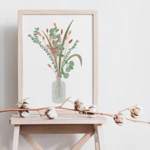 Blumenstrauß Poster A5 / A4 / A3 - Trockenblumenstrauß Illustration als Print - Wanddekoration minimalistisch floral Bild 6