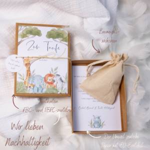 Geschenkschachtel Geldgeschenk Taufe SAFARI Box personalisiert mit Namen und Baumwollsäckchen Patenkind Geschenk Bild 7