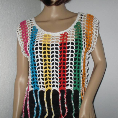 Kurzes Netz-Top mit Fransen, Crop Top, Häkeltop, Top, Shirt