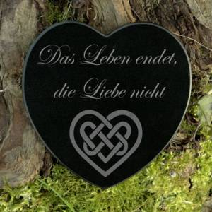 Grabdekoration Herz Marmor mit keltischem Herz - Trauerspruch Gravur Das Leben endet, die Liebe nicht - Gedenkstein Grab Bild 1