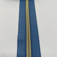 Reißverschluss Golden Star, jeansblau mit hellgoldener Spiralraupe, breit Bild 3