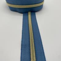 Reißverschluss Golden Star, jeansblau mit hellgoldener Spiralraupe, breit Bild 5