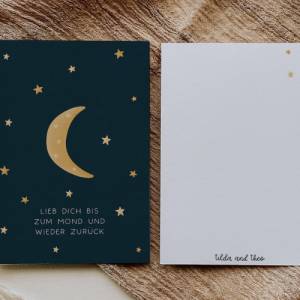 Postkarte Sternenhimmel "Lieb dich bis zum Mond und zurück" - A6 Postkarte love you to the moon - Postkarte Lieb Bild 3