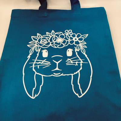 Stoffbeutel, klein, mit Plotter Motiv Hasenmädchen mit  Blumenkranz