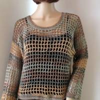 Einzigartiger Netz-Pullover aus Garn mit Viskose und Leinen, Shirt, Überwurf, Pulli, Tunika, gehäkelt Bild 1