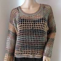 Einzigartiger Netz-Pullover aus Garn mit Viskose und Leinen, Shirt, Überwurf, Pulli, Tunika, gehäkelt Bild 2