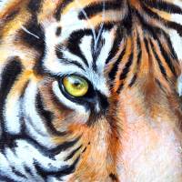 Portrait eines Tigers auf einer Baumscheibe, fotorealistisches Tigerportrait, Wandbild mit Krafttier Tiger Bild 3