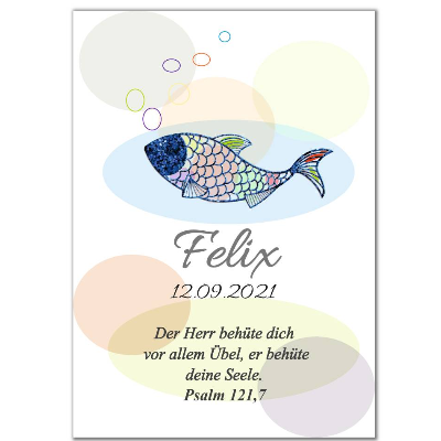 Poster mit Namen Personalisiert mit Taufspruch Geschenk Junge Mädchen Geburt Taufe Fisch DinA4 nr22