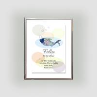 Poster mit Namen Personalisiert mit Taufspruch Geschenk Junge Mädchen Geburt Taufe Fisch DinA4 nr22 Bild 6