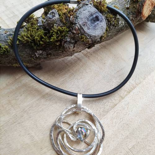 Drahtjuwel Amulett, Drahtschmuck, Aluminium Silbergold Anhänger, Anhänger Blatt ,keltischer Schmuck