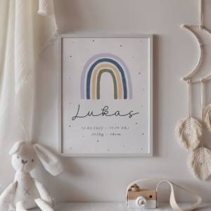 Geburtsposter Regenbogen personalisiertes Geschenk zur Geburt - Poster Kinderzimmer zur Geburt Neutral - Geburtstafel Ge Bild 5