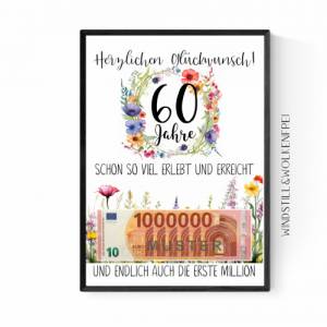 Geschenk zum 60.Geburtstag | Geldgeschenk | Poster| Sechzig | Sechzigster | Blumen Freundin Oma Bild 3