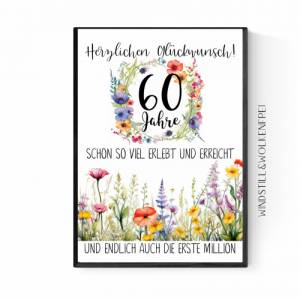 Geschenk zum 60.Geburtstag | Geldgeschenk | Poster| Sechzig | Sechzigster | Blumen Freundin Oma Bild 4