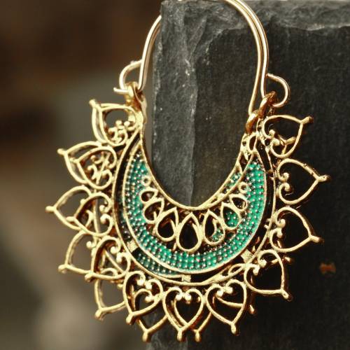 Vintage Creolen Boho antikgold mit Patina ein außergewöhnlicher Retro Ohrring als perfektes Geschenk für sie