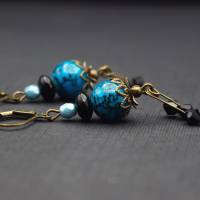 Ohrringe mit blauen Perlen, schwarz, marmoriert Bild 1