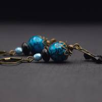 Ohrringe mit blauen Perlen, schwarz, marmoriert Bild 2