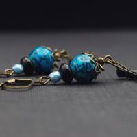 Ohrringe mit blauen Perlen, schwarz, marmoriert Bild 5