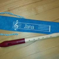 Flötentasche mit Namen, Flötenbeutel, individualisierbar mit Namen - Blau Melange Bild 1
