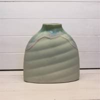 Blumenvase Flache 80er Vintage Vase Pastell Türkis Mint Welle Keramikvase Frühling Bild 2