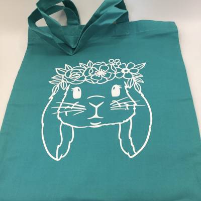 Stoffbeutel, klein, mit Plotter Motiv Hasenmädchen mit  Blumenkranz