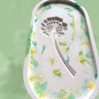 Raysin Schale oval mit Relief Pusteblume, Tablett zur Aufbewahrung, grün, Schmuckschale Bild 4