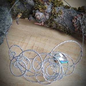 Halsreif silber , barockes Perlencollier,Medusa,offene Halskette, perlenkette silber, Elfenkette, Elbenschmuck Bild 3