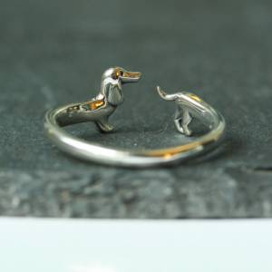 Silber Ring Dackel aus 925 Sterling mit per Hand verkupfertem Ohr das perfekte Geschenk Bild 2