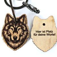 Premium Schlüsselanhänger Wolf aus Edelholz mit persönlicher Gravur Bild 4