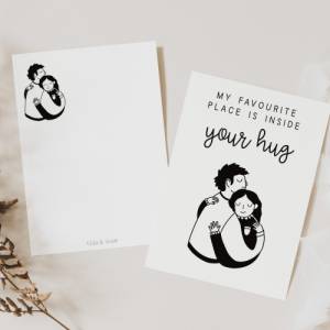 Postkarte Liebe Umarmung Paar Postkarte Hug - Geschenk Pärchen Liebe - Postkarte Hochzeitstag - Geschenk Jahrestag Bild 2