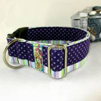 Hundehalsband "Dots and Stripes" lila/grün Halsband Designerhalsband Hund breit verstellbar mit Klickverschluss Bild 1