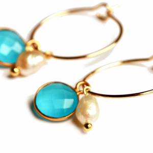 Creole Chalzedon Süßwasserperle vergoldet als edle Perlen Ohrringe das perfekte Geschenk für sie als Brautschmuck Bild 4