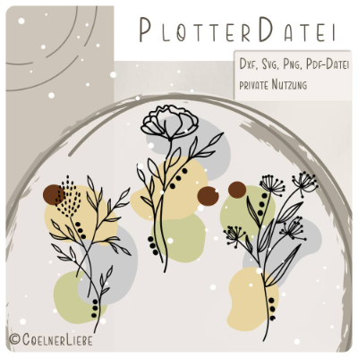 Plotterdatei Boho Blumen Set – Zarte Lineart-Blumen im modernen Boho-Stil
