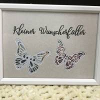 WUNSCHERFÜLLER Geldgeschenk 2 Schmetterlinge * Geldgeschenkverpackung * 13 x 18 Holz Rahmen weiss * Perlmuttpapier Bild 1